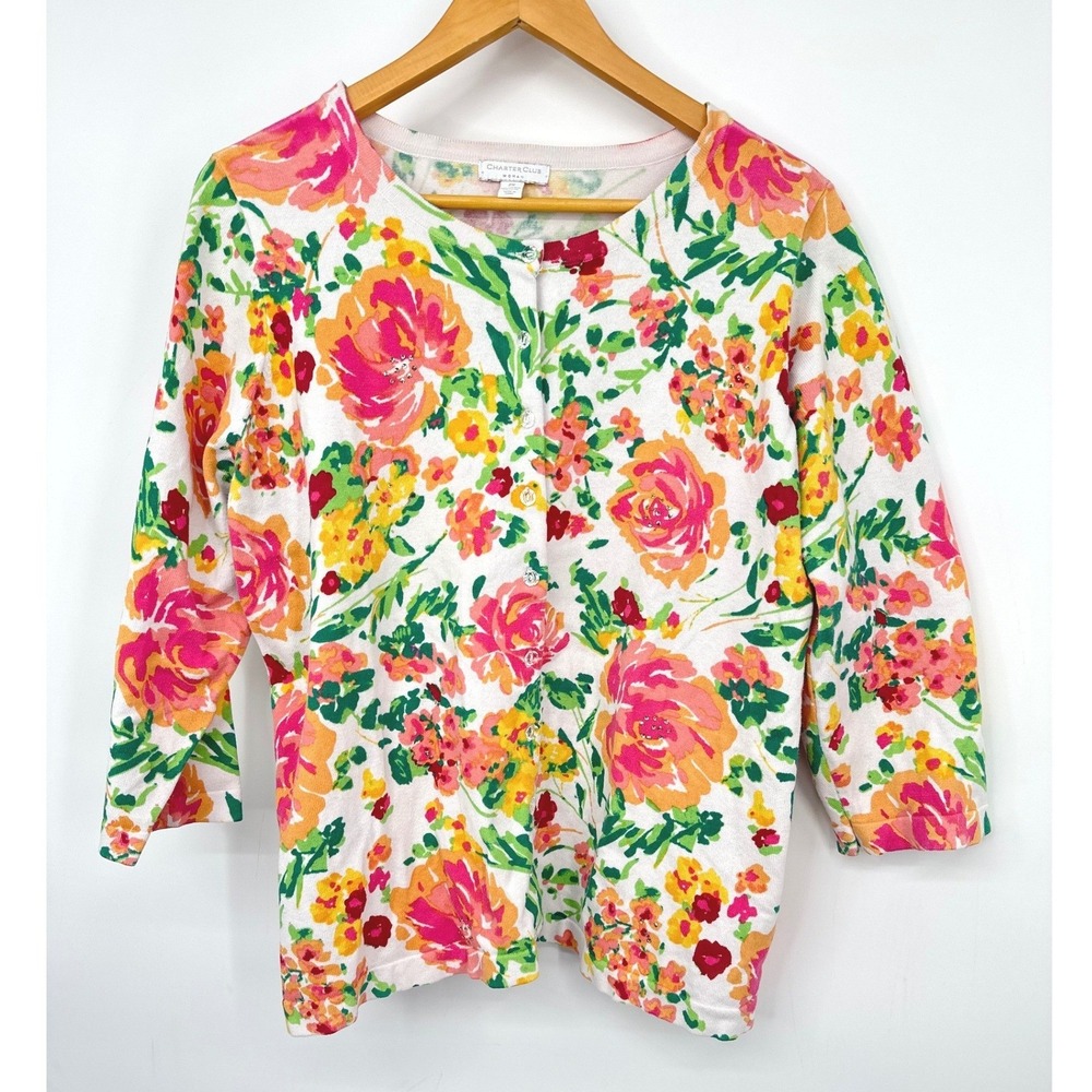 Charter Club Floral Button Sweater Cardigan Womens 2X Cottagecore Lightweight